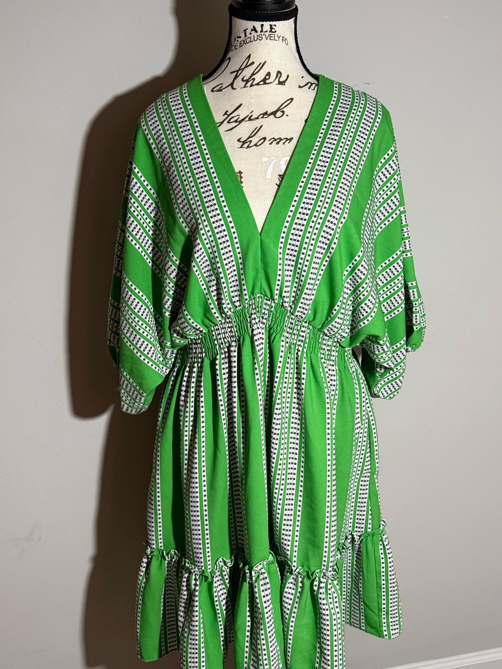 Taylor Green Striped V-Neck Elastic Waist Dress